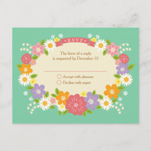 Cartão Postal De Convite Boho Rustic Floral Wreath Wedding (Mint)
