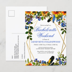 Cartão Postal De Convite Boho Sunflower Blue Bachelorette Weekend Itinerári