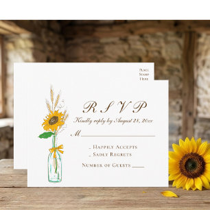 Cartão Postal De Convite Boho Sunflower Yellow Floral Rustic Weding RSVP