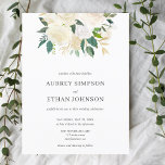 Cartão Postal De Convite Boho Wedding Boho<br><div class="desc">O convite de casamento elegante apresenta um arranjo de flores brancas e verde. Por favor,  é um POSTCARD de convite,  não inclui envelopes.</div>