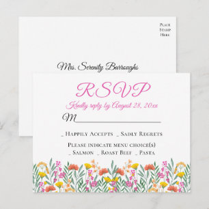 Cartão Postal De Convite Boho Wildflower Primavera Floral Wedding RSVP