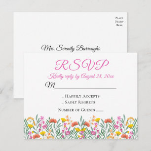 Cartão Postal De Convite Boho Wildflower Summer Floral Weding RSVP