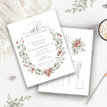 Cartão Postal De Convite Boho Winter Greenery Red Floral 60º Aniversário<br><div class="desc">Cor verde-aquosa moderna A estrutura botânica do boho é acentuada por pequenas flores de poinsettia. Estética sofisticada e contemporânea do inverno.</div>