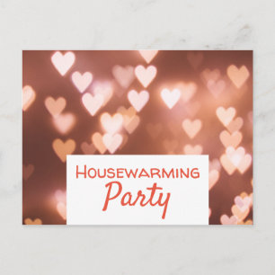 Cartão Postal De Convite Bokeh Lights, Pink Heart House Party