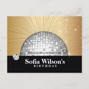 Cartão Postal De Convite Bola de discoteca Aniversário