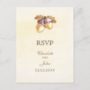 Cartão Postal De Convite bolota aquarela folhas de carvalho casamento outon