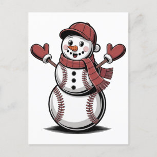 Cartão Postal De Convite Boneco de Neve Beisebol Natal Amantes do Esporte 
