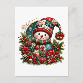 Cartão Postal De Convite Boneco de Neve de Patchwork de Natal