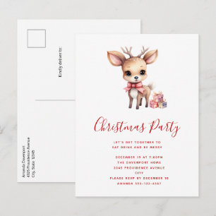 Cartão Postal De Convite Bonita Reindeer de Natal com Festa de Presentes de