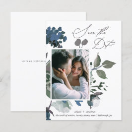 Cartão Postal De Convite Bonito Buquê Azul de Cores d'Água Salve a Data