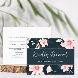 Cartão Postal De Convite Bonito Floral Blush Rsvp Trendy Script Meia Opção