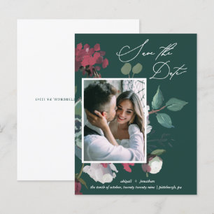 Cartão Postal De Convite Bonito Floral Watercolor Verde Guarda a Data