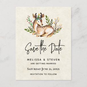 Cartão Postal De Convite Bonito Watercolor Deer Lay Down Salvar Data