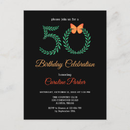 Cartão Postal De Convite Borboleta Botânica Elegante Greenery 50º Aniversár