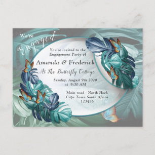 Cartão Postal De Convite Borboletas de Paraíso/Turquesa Tropical Splash