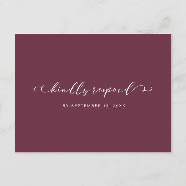 Cartão Postal De Convite Borgonha e Rsvp Branco com Escolha de Refeições (Frente)