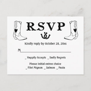 Cartão Postal De Convite Botas de Cowboy Casamento Country RSVP Western Rús