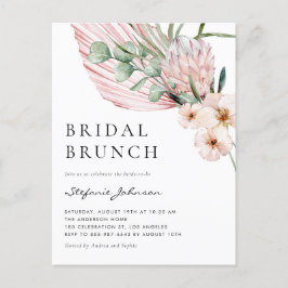 Cartão Postal De Convite Bridal Tropical de Protea de Aquarela Rosa Brunei