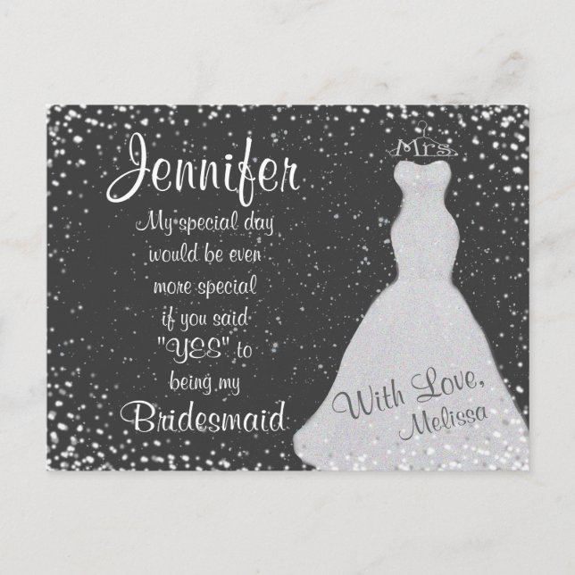 Cartão Postal De Convite Bridesmaid Chalkboard Confetti (Frente)
