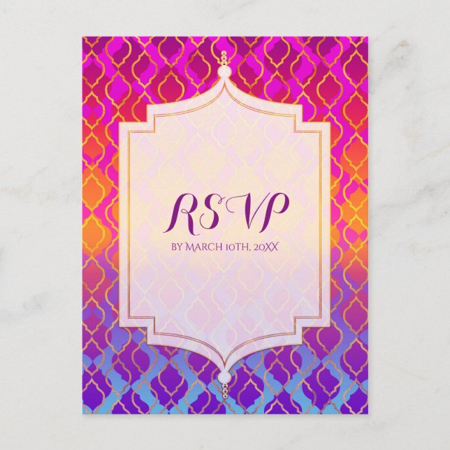 Cartão Postal De Convite Bright Colors Arabian Marroquino Party RSVP (Frente)