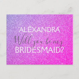 Cartão Postal De Convite Brilhante roxa e rosa e Bridesmaid