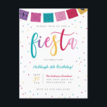 Cartão Postal De Convite Brincadeira Mexicana Colorida Script Fiesta Kids A<br><div class="desc">Um convite de aniversário de crianças mexicanas fofo. Apresentando "fiesta" em um tipo moderno de escrita em cores vibrantes de verão. Seus detalhes aparecem em uma simples tipografia com um confete de triângulo ao seu redor com um beliche no topo. Este convite de aniversário reverte para um padrão geométrico estranho....</div>