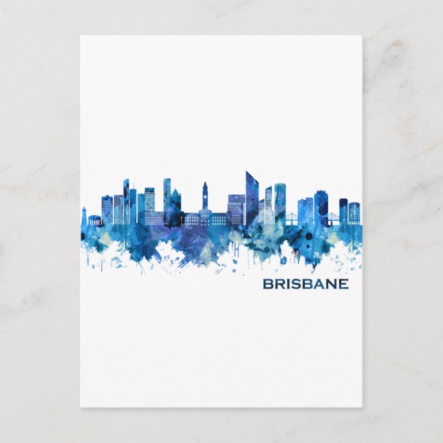 Cartão Postal De Convite Brisbane Austrália Skyline Blue (Frente)