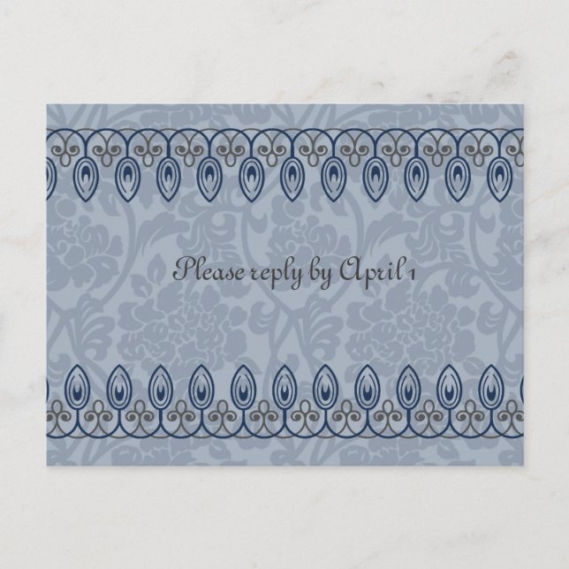 Cartão Postal De Convite Brocade medieval azul (Frente)