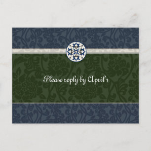 Cartão Postal De Convite Brocade medieval verde e azul