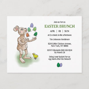 Cartão Postal De Convite Brunch de Páscoa do Coelho Malabarista