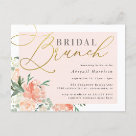 Cartão Postal De Convite Brunch Floral Floral Bridal de Script Blush e Dour