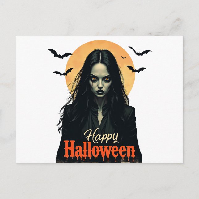 Cartão Postal De Convite Bruxa de Halloween Gótica (Frente)