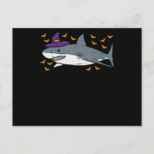 Cartão Postal De Convite Bruxa de Tubarão Animal Divertido Halloween
