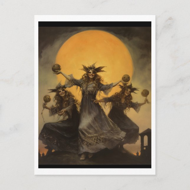 Cartão Postal De Convite Bruxas Sabá, Halloween (Frente)