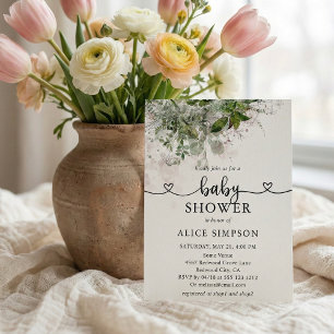 Cartão Postal De Convite Budget Boho Greenery Heart Script Bridal Shower