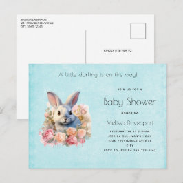 Cartão Postal De Convite Bunny with a Garland of Roses Cute Birthday