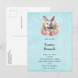 Cartão Postal De Convite Bunny with a Garland of Roses Cute Easter