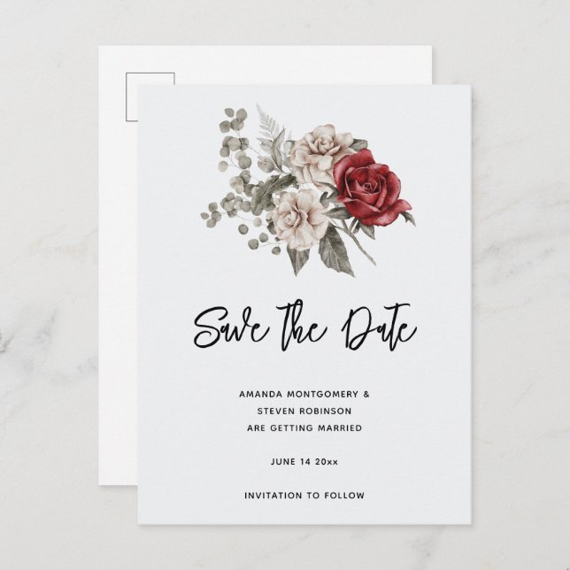 Cartão Postal De Convite Buquê da ventoinha de creme e Rosa vermelha (Frente/Verso)