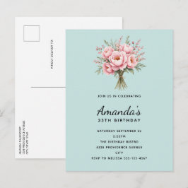 Cartão Postal De Convite Buquê de Flores de Peônia Rosa Bonito de Aniversár