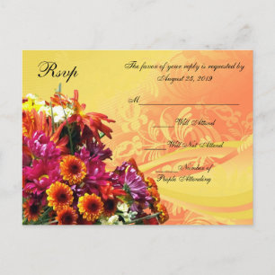 Cartão Postal De Convite Buquê Floral Colorido Laranja/Design Amarelo