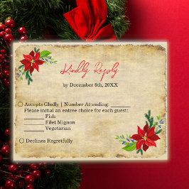 Cartão Postal De Convite Buquê Poinsettia, Vintage RSV