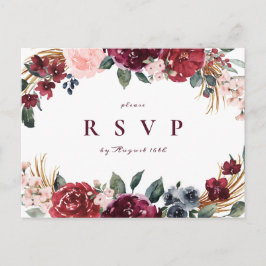Cartão Postal De Convite Burgundy boho floral RSVP