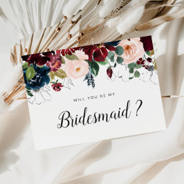 Cartão Postal De Convite burgundy floral, você será meu cartão de Bridesmai