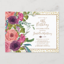 Burgundy Rosa Floral Dourado Brilho 18 Aniversário