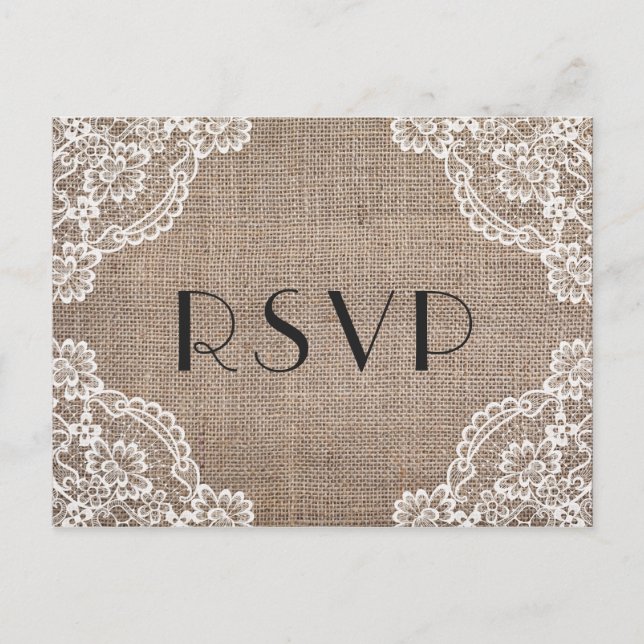 Cartão Postal De Convite Burlap Russo com Cantos Lace | RSVP de opções de r (Frente)