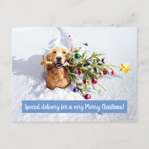 Cartão Postal De Convite Cachorro Com Árvore Na Neve