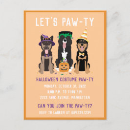 Cartão Postal De Convite Cachorros Pawty do Halloween