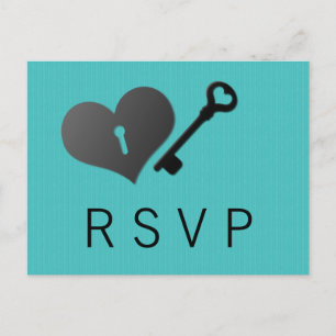 Cartão Postal De Convite Cadeado de Aqua Heart Lock e Cartão de Resposta Ch