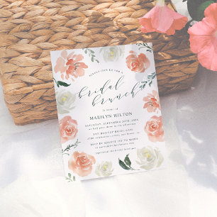 Cartão Postal De Convite Café da Manhã Floral Nupcial em Aquarela de Coral