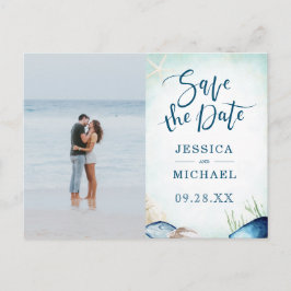 Cartão Postal De Convite Caligrafia de Praia em Aquarela Foto Salve a Data